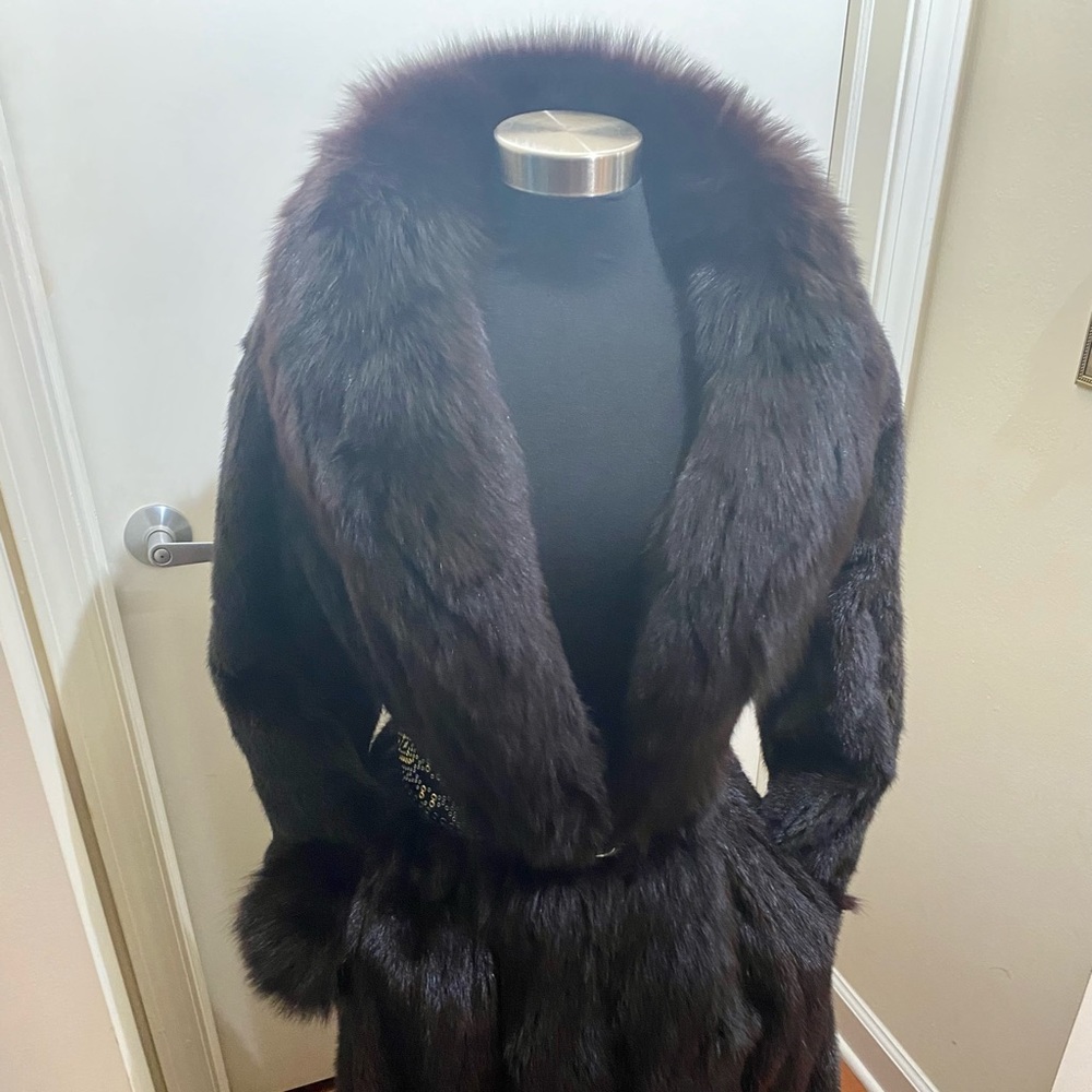 Beautiful Vintage Ranch Mink Fur Full Length W/H Fox Collar Large Women 12-16.